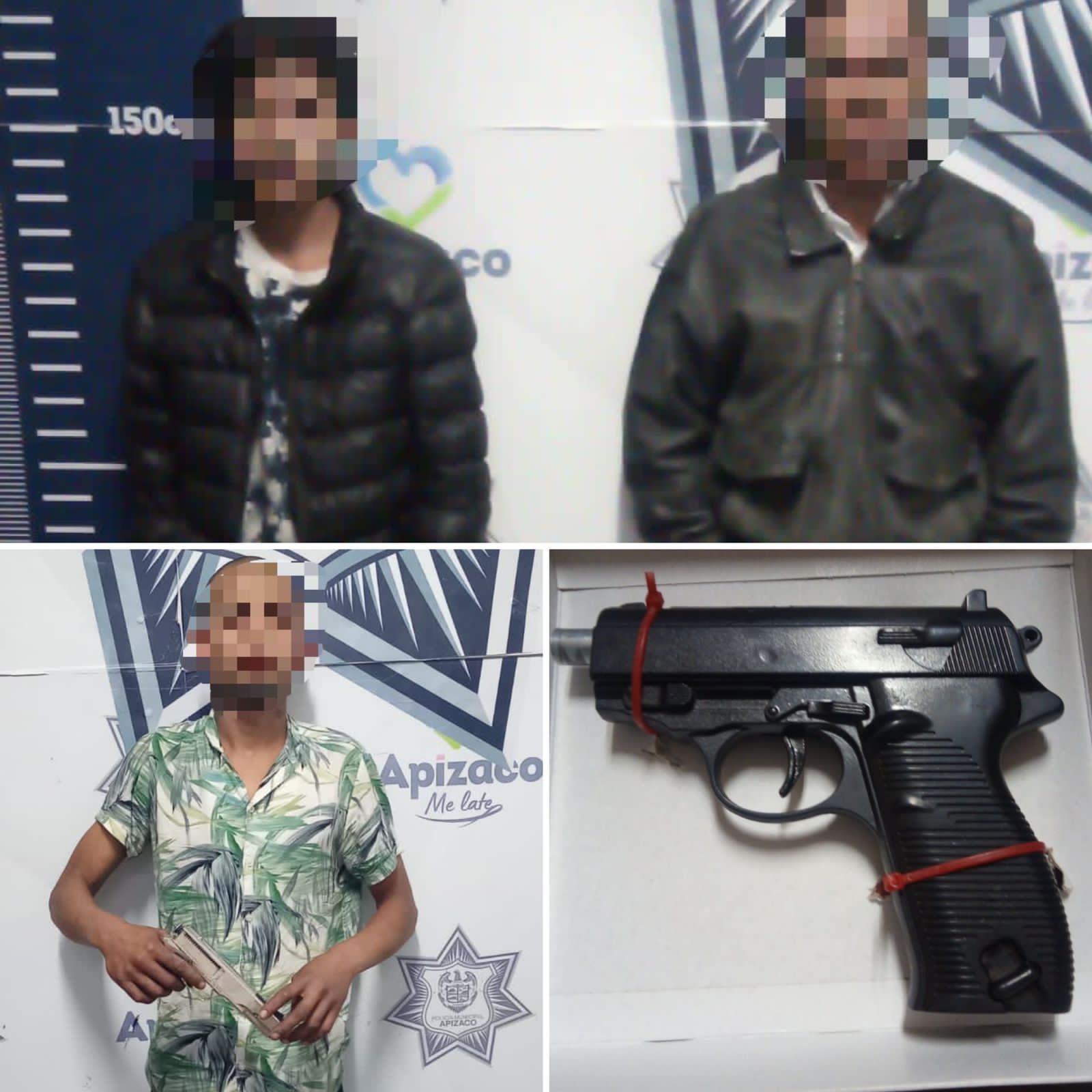Policía de Apizaco pone a disposición del MP a tres sujetos en posesión de réplicas de armas de fuego